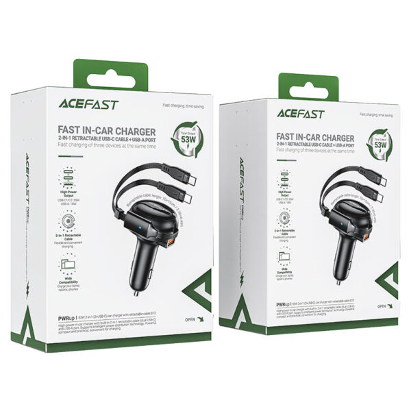 ACEFAST B13 53W 2-in-1 (2*USB-C) car charger with retractable cable - Image 2