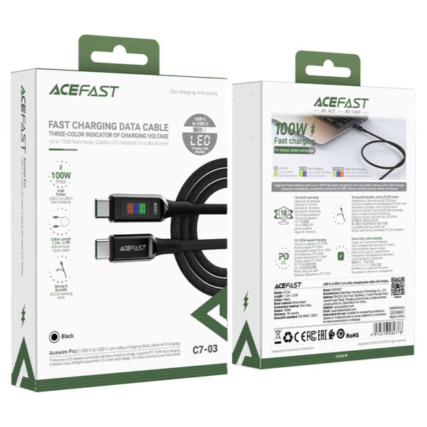 ACEFAST C7-03 USB-C to USB-C zinc alloy charging data cable with display - Image 2