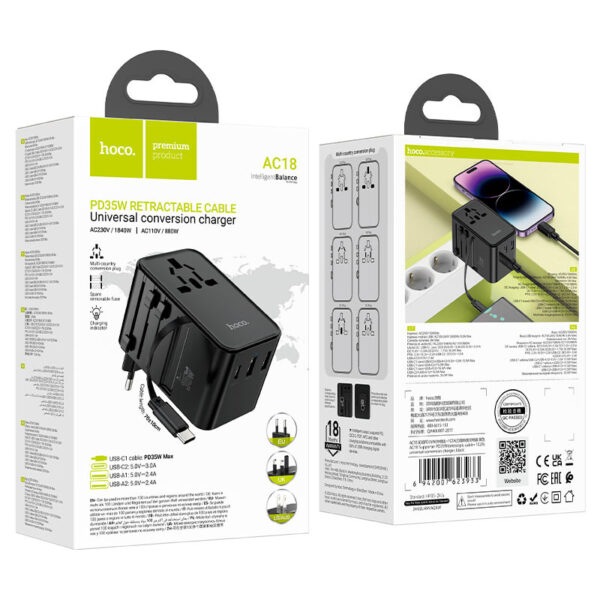 AC18 Supporter PD35W(telescopic cable+1C2A) universal conversion charger
