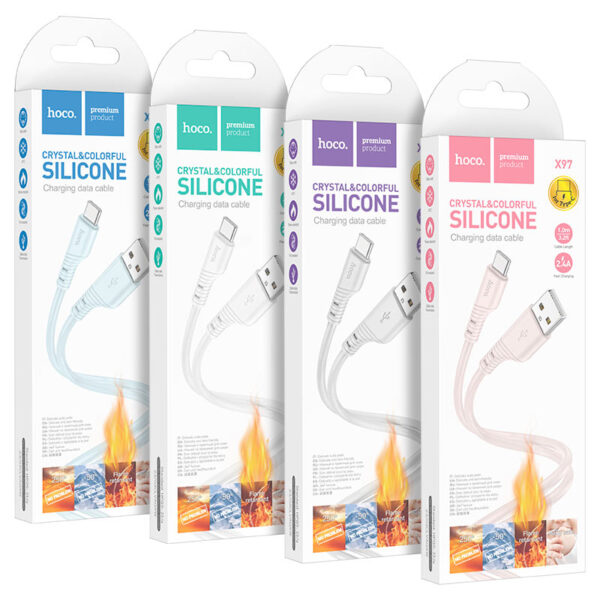 X97 Crystal color silicone charging data cable iP
