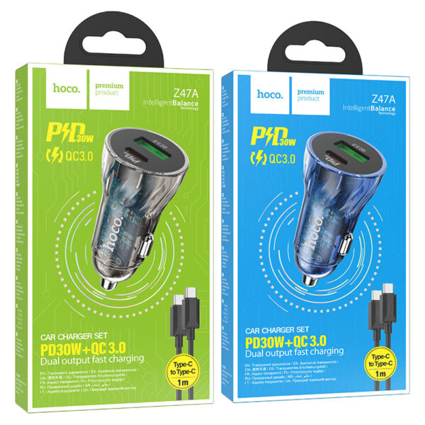 Z47A Transparent Discovery Edition dual port PD30W+QC3.0 car charger