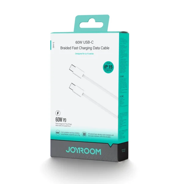 JOYROOM S-A45 BEN SERIES BRAIDED 60W FAST CHARGING DATA CABLE (TYPE-C TO TYPE-C) 1M-WHITE - Image 2