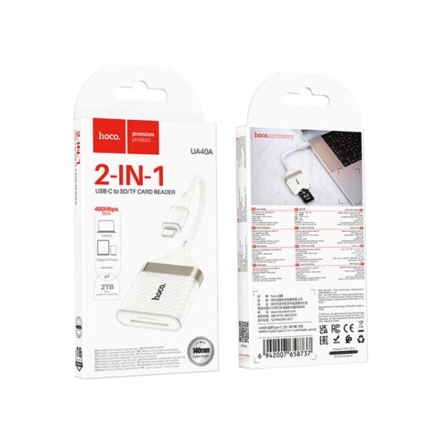 HOCO UA40A CRYSTAL TYPE-C 2-IN-1 CARD READER - Image 3