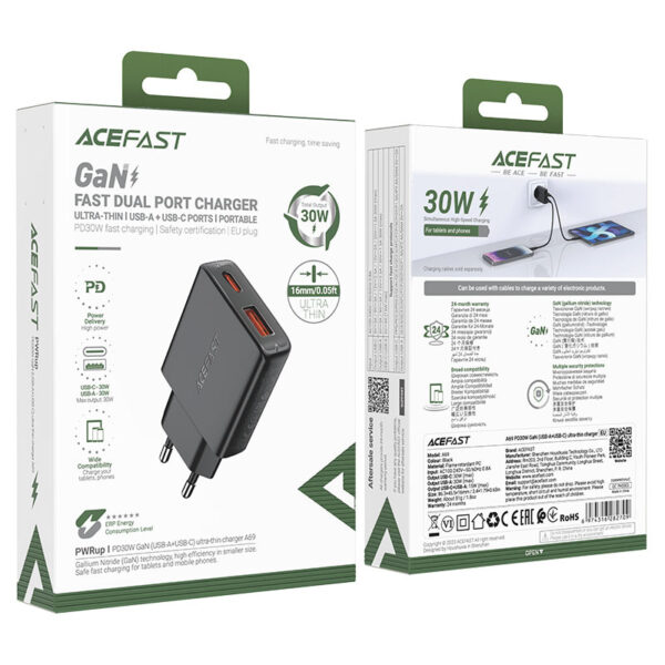 ACEFAST A69 PD30W GAN (USB-A+USB-C) ULTRA-THIN CHARGER (EU) - Image 3