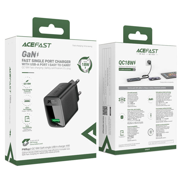 ACEFAST A90 QC18W GAN SINGLE USB-A CHARGER (EU) - Image 2