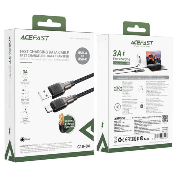 ACEFAST C10-04 USB-A TO USB-C SILICONE BRAID CHARGING DATA CABLE - Image 2