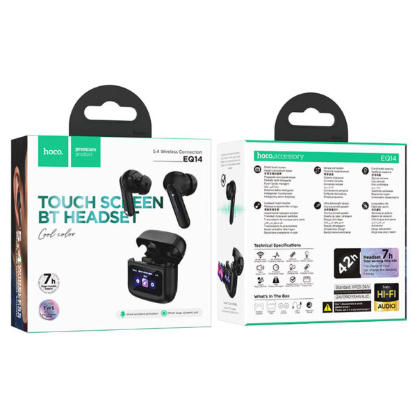 HOCO EQ14 COOL COLOR TRUE WIRELESS BT HEADSET WITH TOUCH SCREEN BLACK