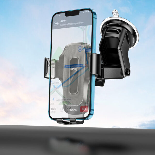 HOCO HW3 WISE AUTOMATIC INDUCTION WIRELESS FAST CHARGING CAR HOLDER (CENTER CONSOLE) - Image 2