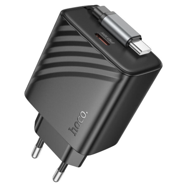 HOCO N58 FULL PD30W(2C) CHARGER WITH RETRACTABLE CABLE (EU) BLACK - Image 2