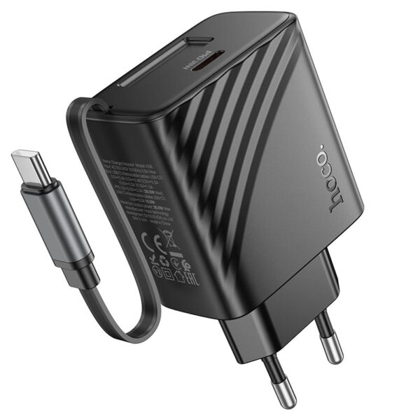 HOCO N58 FULL PD30W(2C) CHARGER WITH RETRACTABLE CABLE (EU) BLACK - Image 5