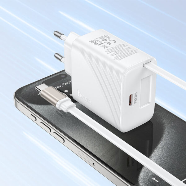 HOCO N58 FULL PD30W(2C) CHARGER WITH RETRACTABLE CABLE (EU) WHITE - Image 3