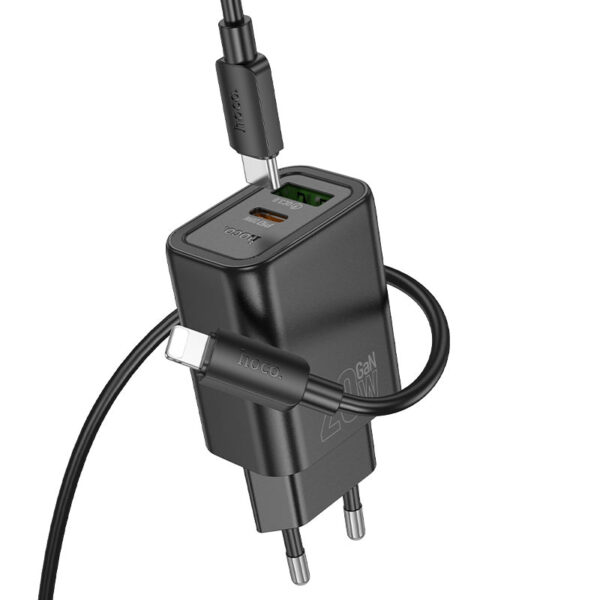 HOCO N61 GENTLE PD20W+QC3.0 CHARGER SET (C TO C)(EU) BLACK - Image 4