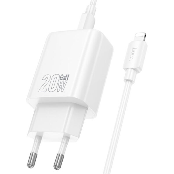 HOCO N61 GENTLE PD20W+QC3.0 CHARGER SET (C TO IP)(EU) WHITE - Image 3