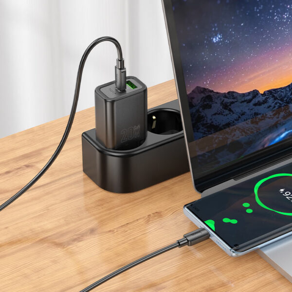 HOCO N61 GENTLE PD20W+QC3.0 CHARGER SET (C TO C)(EU) BLACK - Image 3