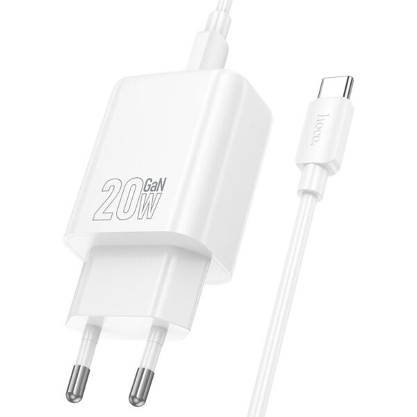 HOCO N61 GENTLE PD20W+QC3.0 CHARGER SET (C TO C)(EU) WHITE - Image 2