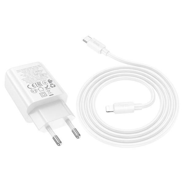 HOCO N63 GENTLE PD20W+QC3.0 CHARGER SET (C TO IP)(EU) WHITE - Image 4