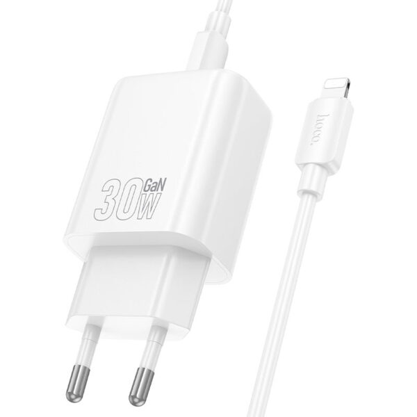 HOCO N63 GENTLE PD20W+QC3.0 CHARGER SET (C TO IP)(EU) WHITE - Image 3